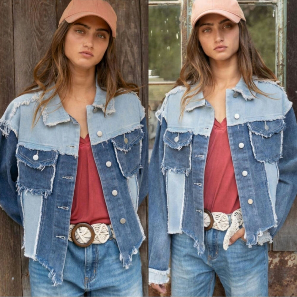 POL colorblock patch denim jacket blue medium - Picture 3 of 4